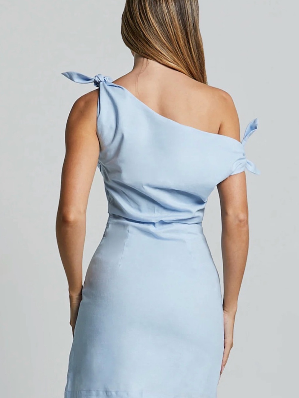 Showpo Pale Blue One-Shoulder Tie Detail Mini Dress - Picture 2 of 2